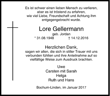 Traueranzeige von Lore Gellermann von Tageszeitung