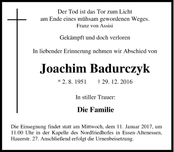 Traueranzeige von Joachim Badurczyk von Tageszeitung