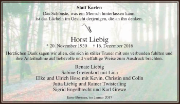 Traueranzeige von Horst Liebig von Tageszeitung