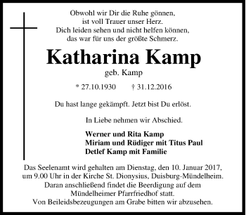 Traueranzeige von Katharina Kamp von Tageszeitung
