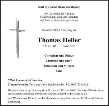 Traueranzeige von Thomas Heller von Tageszeitung