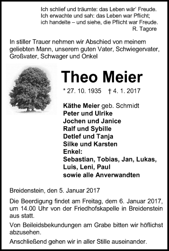 Traueranzeige von Theo Meier von Tageszeitung