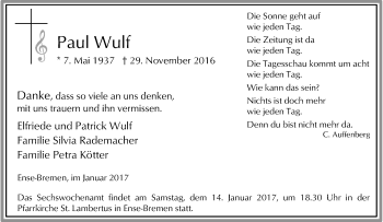 Traueranzeige von Paul Wulf von Tageszeitung