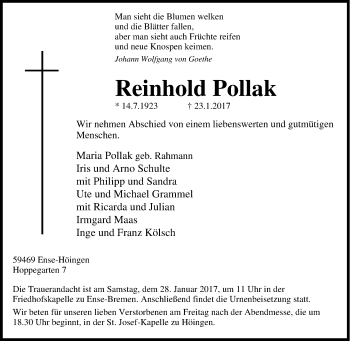 Traueranzeige von Reinhold Pollak von Tageszeitung