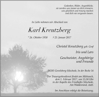Traueranzeige von Karl Kreutzberg von Tageszeitung