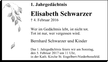Traueranzeige von Elisabeth Schwarzer von Tageszeitung