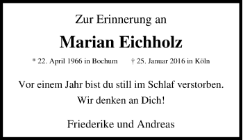 Traueranzeige von Marian Eichholz von Tageszeitung