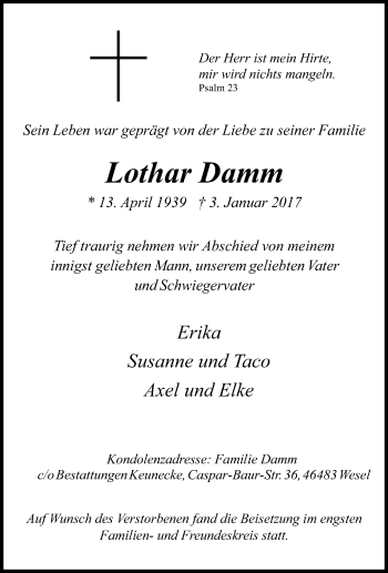 Traueranzeige von Lothar Damm von Tageszeitung