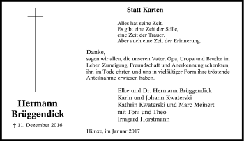 Traueranzeige von Hermann Brüggendick von Tageszeitung