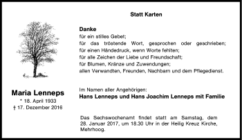 Traueranzeige von Maria Lenneps von Tageszeitung