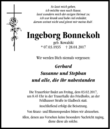 Traueranzeige von Ingeborg Bonnekoh von Tageszeitung