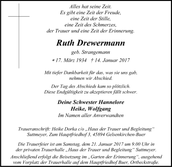Traueranzeige von Ruth Drewermann von Tageszeitung