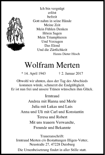 Traueranzeige von Wolfram Merten von Tageszeitung