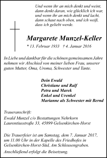Traueranzeige von Margarete Munzel-Keller von Tageszeitung