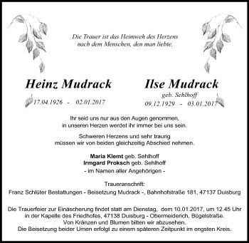 Traueranzeige von Heinz und Ilse Mudrack von Tageszeitung