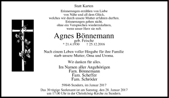 Traueranzeige von Agnes Bönnemann von Tageszeitung