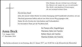 Traueranzeige von Anna Bock von Tageszeitung