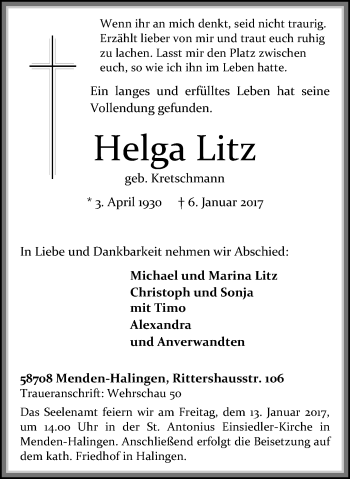 Traueranzeige von Helga Litz von 6290