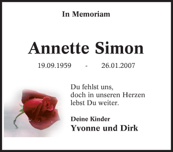 Traueranzeige von Annette Simon von Tageszeitung