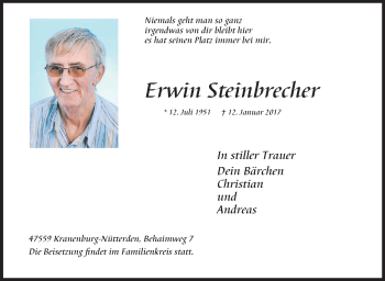 Traueranzeige von Erwin Steinbrecher von Tageszeitung