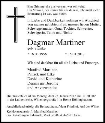Traueranzeige von Dagmar Martiner von Tageszeitung