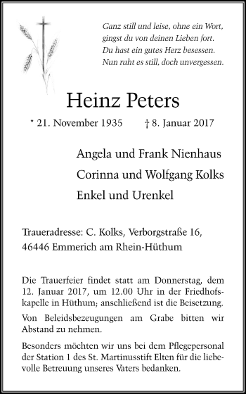 Traueranzeige von Heinz Peters von 6100