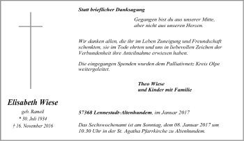 Traueranzeige von Elisabeth Wiese von Tageszeitung