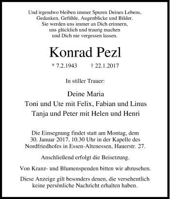 Traueranzeige von Konrad Pezl von Tageszeitung