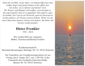 Traueranzeige von Dieter Frenkler von Tageszeitung