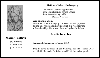 Traueranzeige von Marion Röthen von Tageszeitung