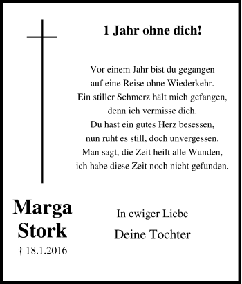 Traueranzeige von Marga Stork von Tageszeitung