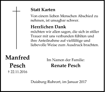 Traueranzeige von Manfred Pesch von Tageszeitung