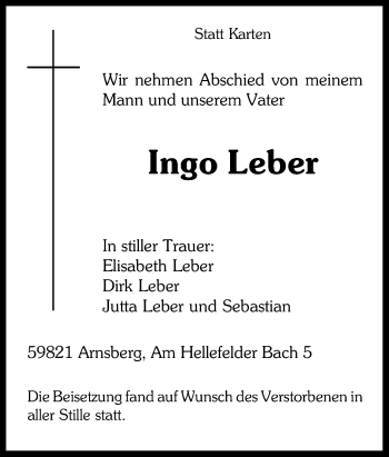 Traueranzeige von Ingo Leber von Tageszeitung