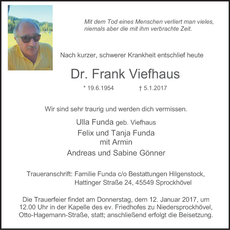  Traueranzeige für Frank Viefhaus vom 11.01.2017 aus 6210