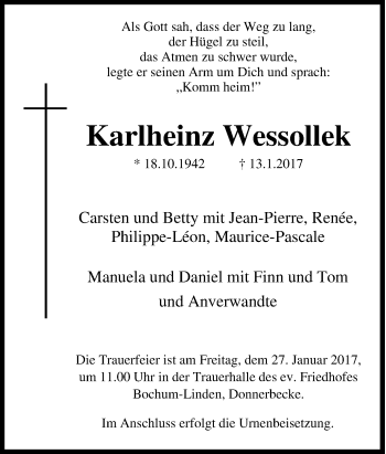 Traueranzeige von Karlheinz Wessollek von Tageszeitung