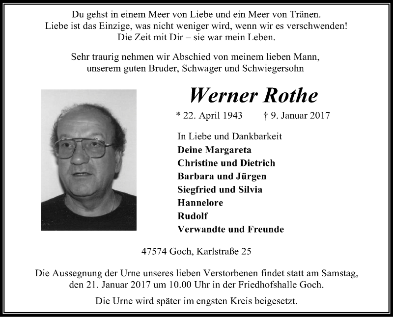 Traueranzeigen von Werner Rothe TrauerinNRW.de