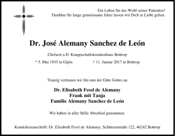 Traueranzeige von José Alemany Sanchez de Leon von Tageszeitung