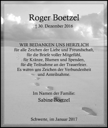 Traueranzeige von Roger Boetzel von Tageszeitung