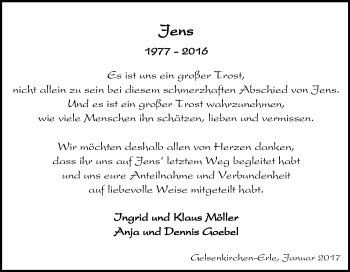 Traueranzeige von Jeennss  von Tageszeitung