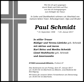Traueranzeige von Paul Schmidt von Tageszeitung