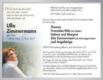 Traueranzeige von Ulla Zimmermann von Tageszeitung