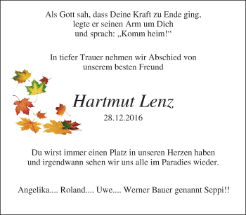 Traueranzeige von Hartmut Lenz von Tageszeitung