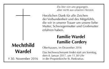 Traueranzeige von Mechthild Wardel von Tageszeitung