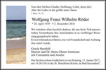 Traueranzeige von Wolfgang Franz Wilhelm Röder von Tageszeitung