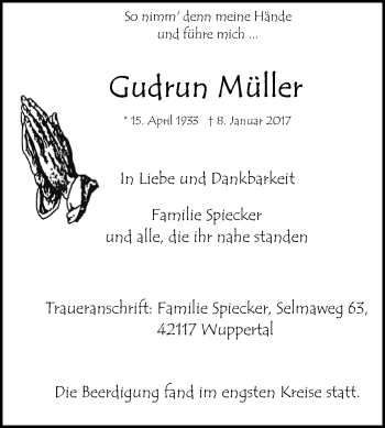 Traueranzeige von Gudrun Müller von Tageszeitung