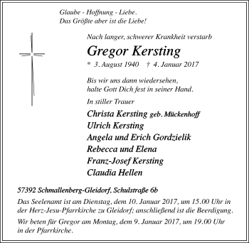 Traueranzeige von Gregor Kersting von Tageszeitung