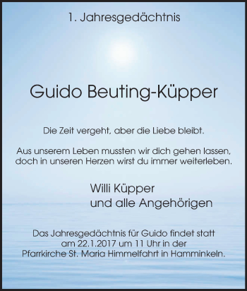 Traueranzeige von Guido Beuting-Küpper von Tageszeitung