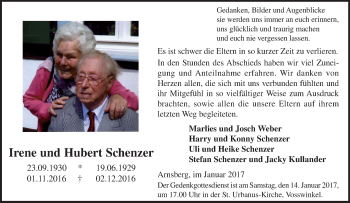 Traueranzeige von Irene und Hubert Schenzer von Tageszeitung