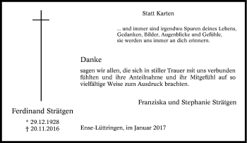 Traueranzeige von Ferdinand Strätgen von Tageszeitung