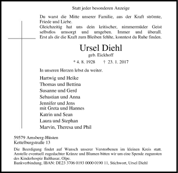 Traueranzeige von Ursel Diehl von Tageszeitung